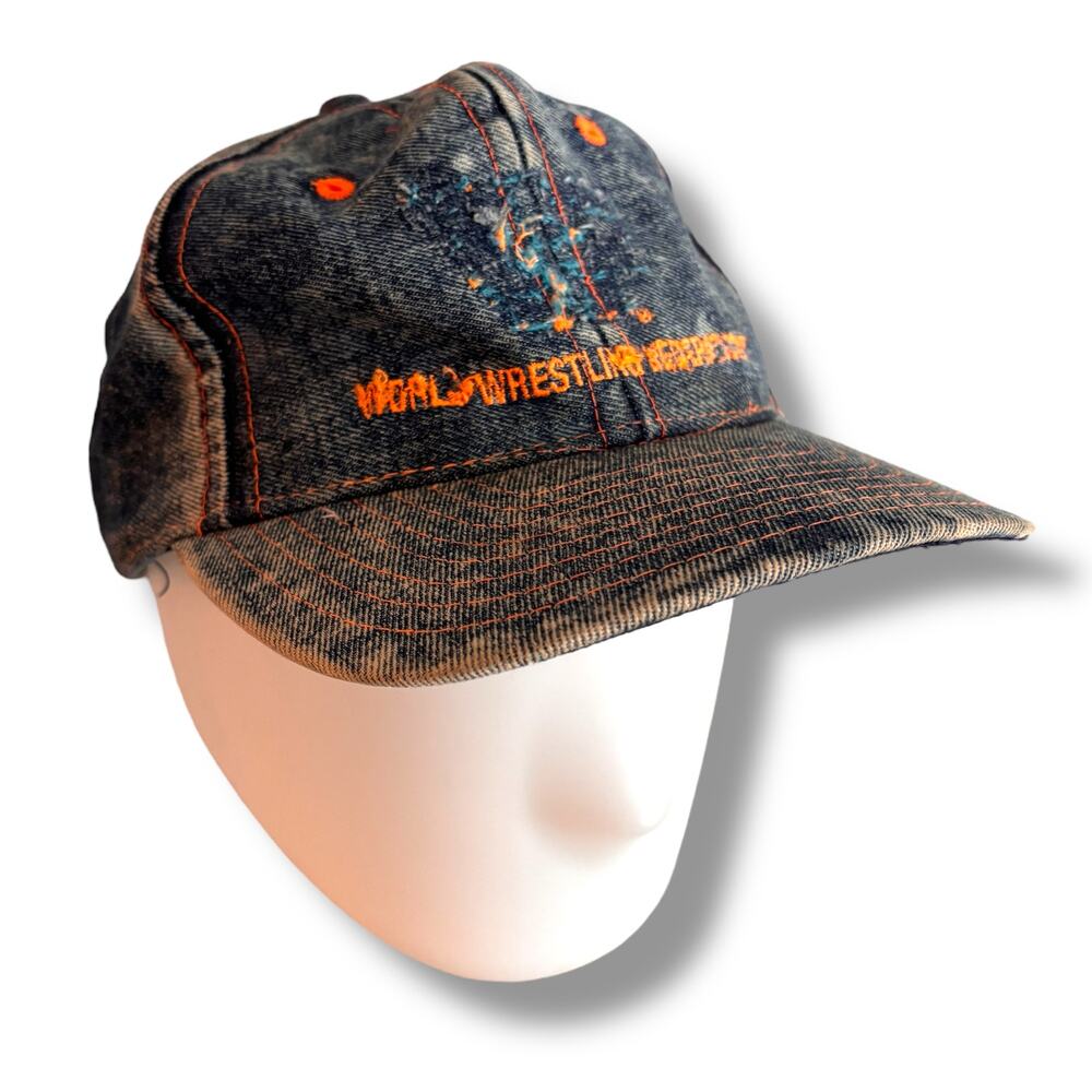 Vintage 90s WWF Wrestling Stonewashed Denim Snapback Hat Missing Patch